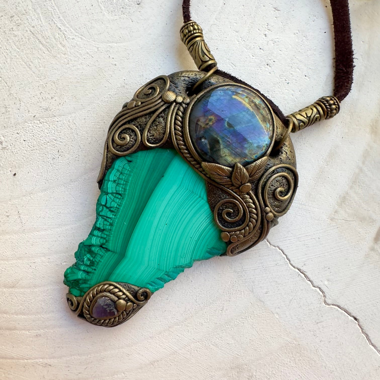 Fantasy crystal jewelry statement necklace with vibrant gemstones