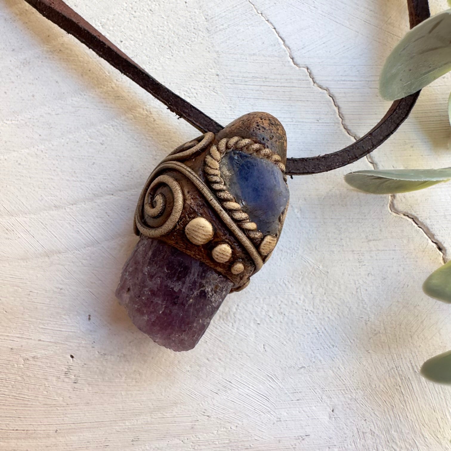 Unisex crystal jewelry featuring Scapolite and raw Tanzanite