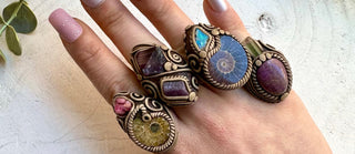 Unique handmade gemstone rings with rare crystals