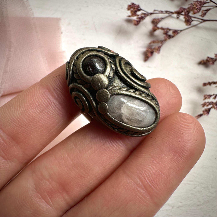 Red Garnet and Morganite Ring - FairyGardenGlow