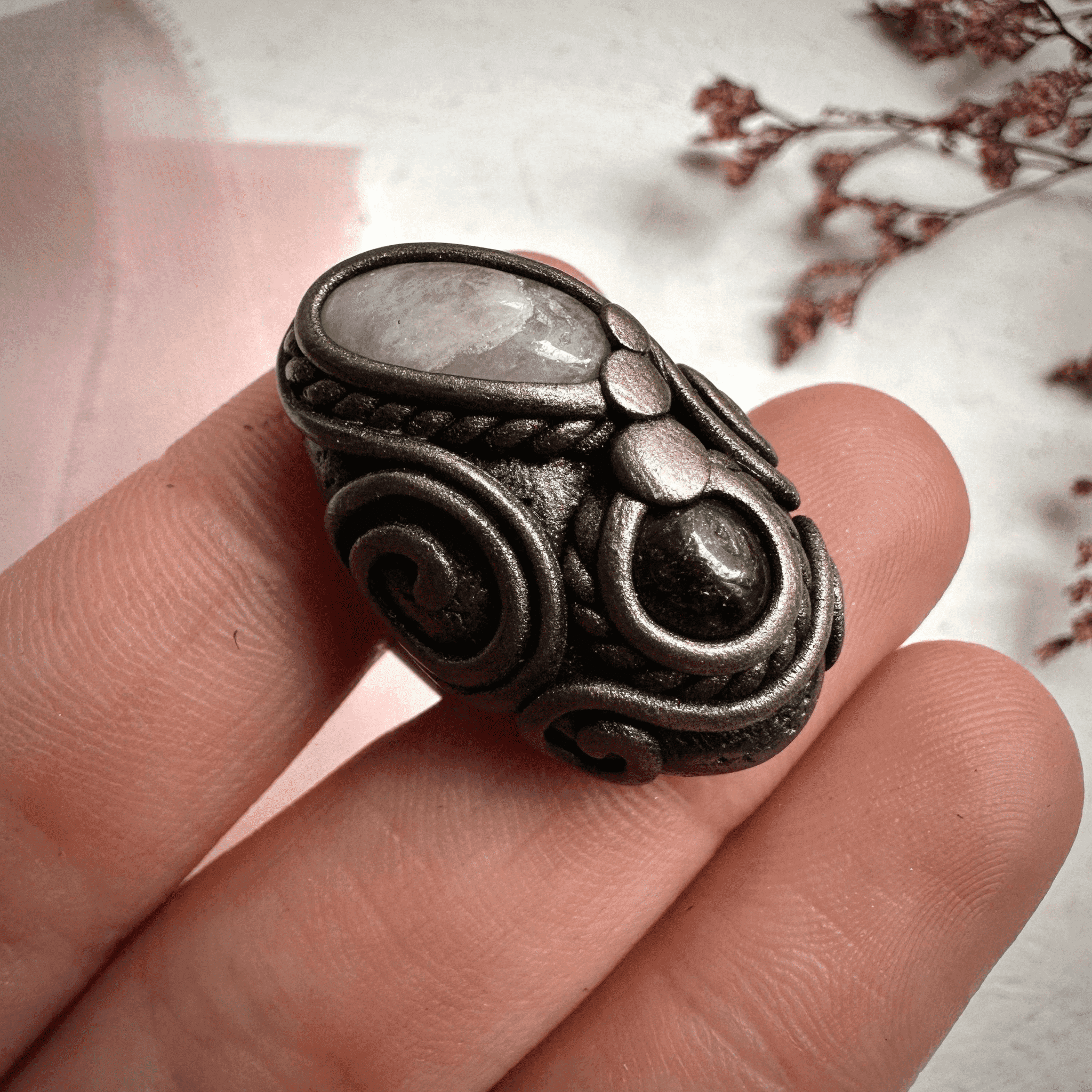 Red Garnet and Morganite Ring - FairyGardenGlow