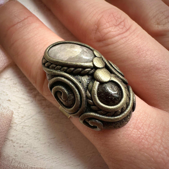 Red Garnet and Morganite Ring - FairyGardenGlow