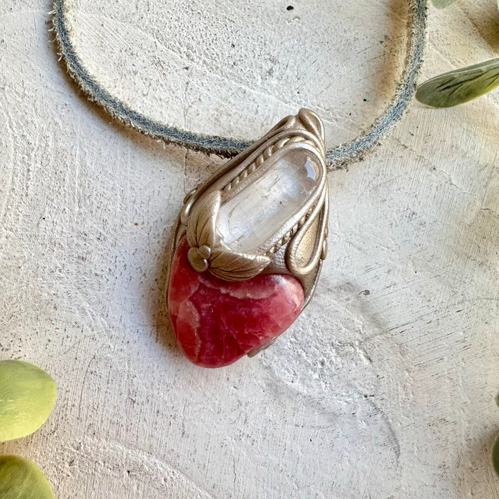 Healing crystal necklace fantasy jewelry rhodochrosite danburite pendant