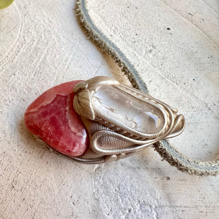 Healing crystal necklace fantasy jewelry rhodochrosite danburite pendant