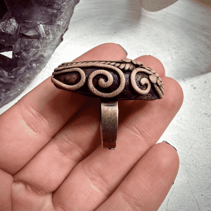 Rhodochrosite and Moldavite Ring - FairyGardenGlow