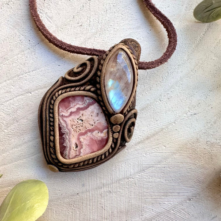 Gemstone clay pendant designed for intuition and heart healing
