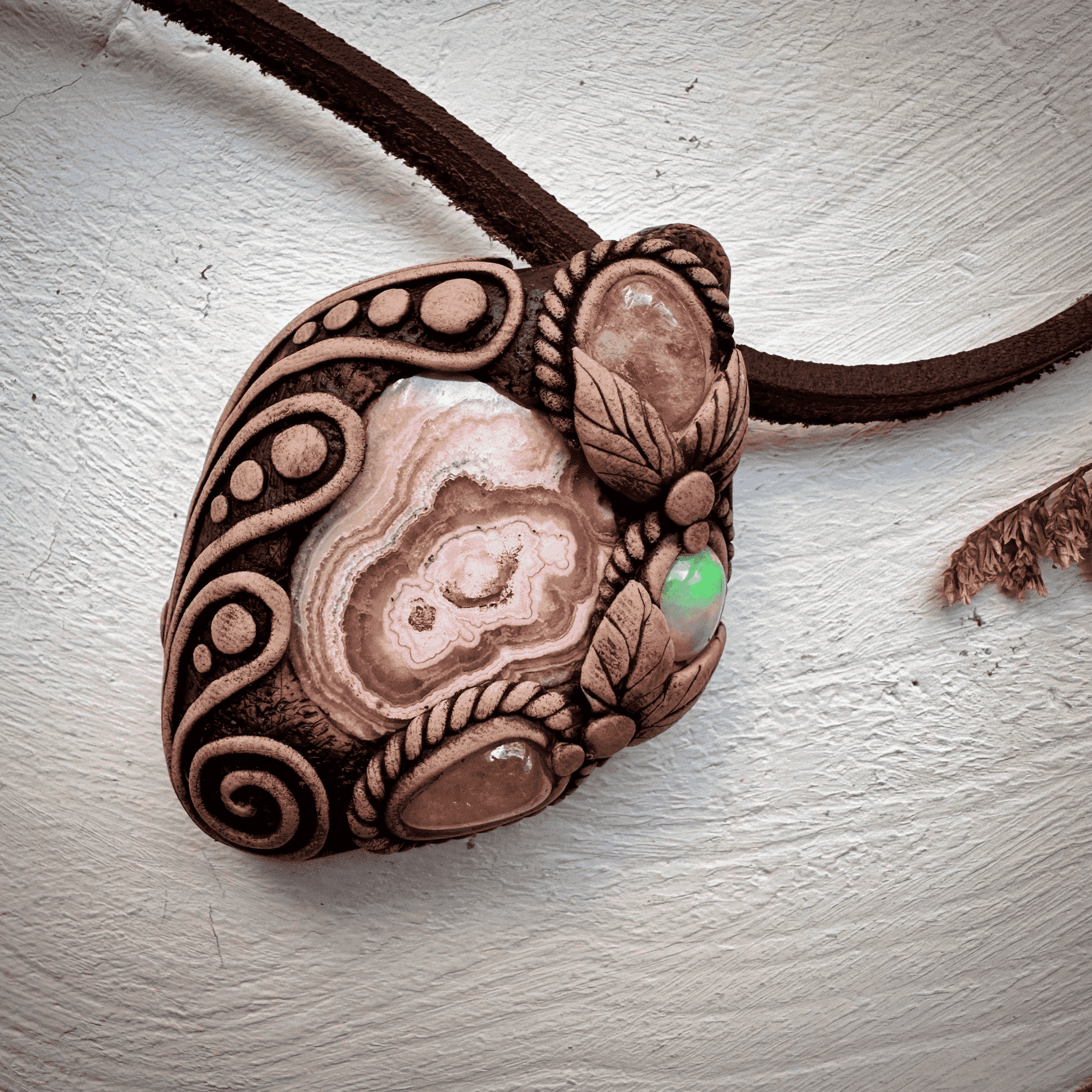 Rhodochrosite Morganite and Opal Necklace - FairyGardenGlow