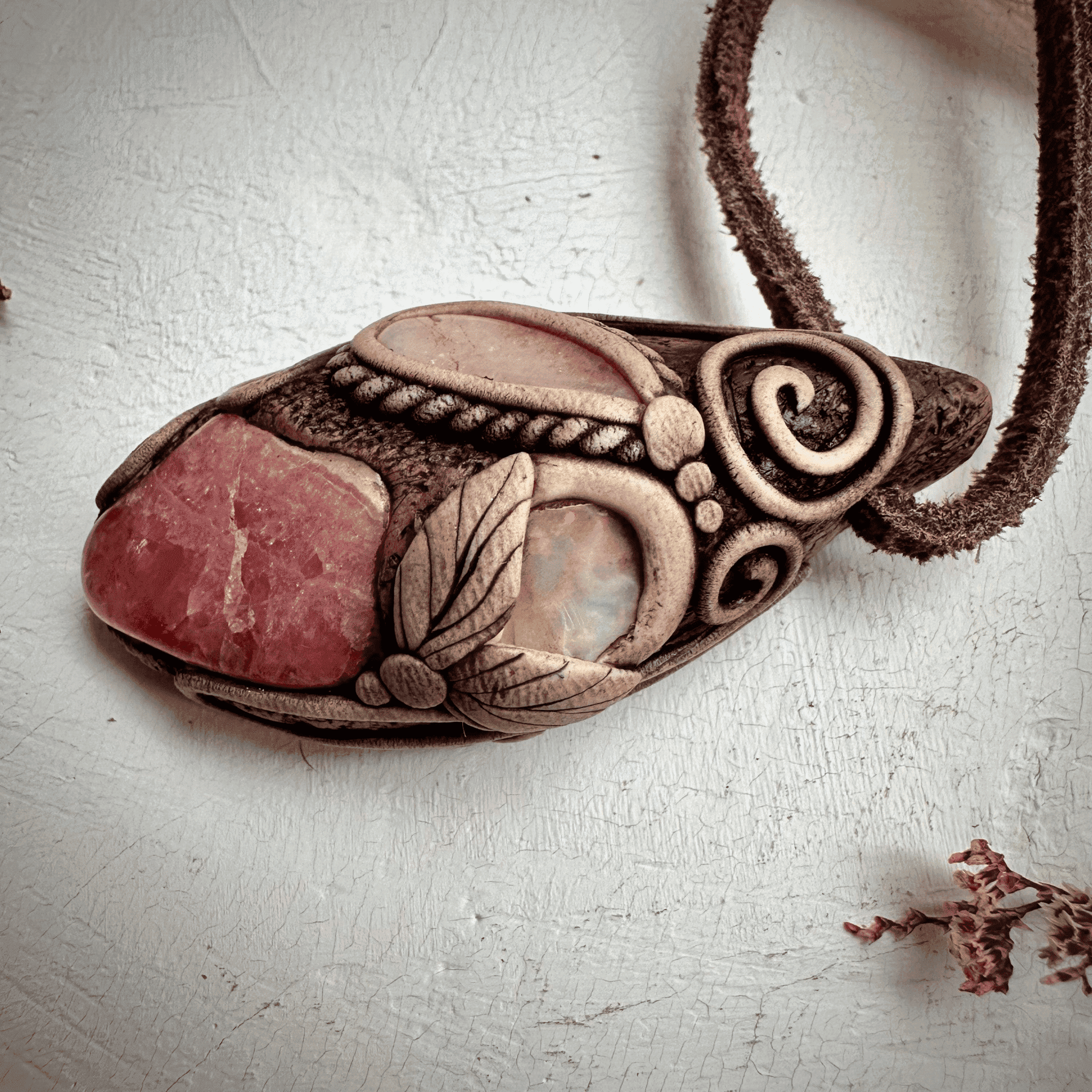 Rhodochrosite Morganite and Raw Opal Necklace - FairyGardenGlow