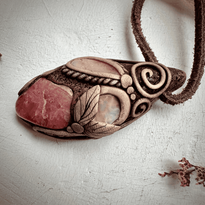 Rhodochrosite Morganite and Raw Opal Necklace - FairyGardenGlow