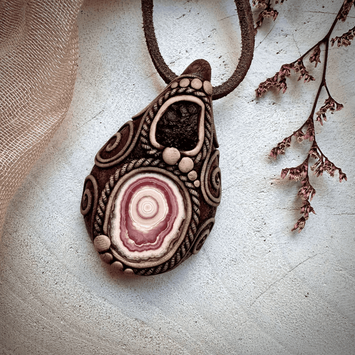 Rhodochrosite Stalactite and Moldavite Necklace - FairyGardenGlow