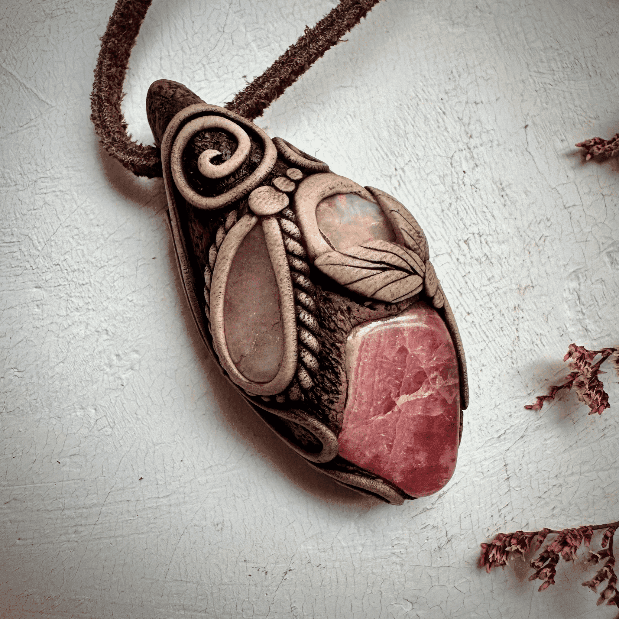 Rhodochrosite Morganite and Raw Opal Necklace - FairyGardenGlow