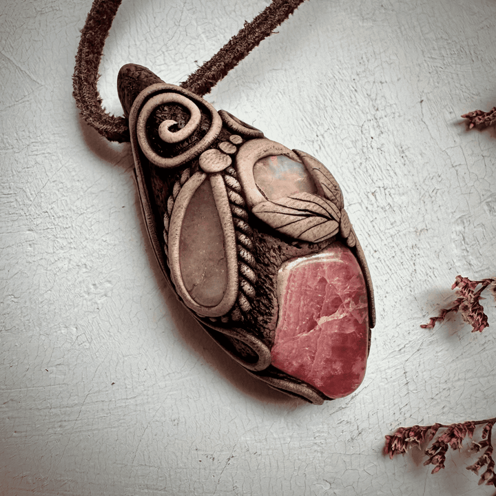 Rhodochrosite Morganite and Raw Opal Necklace - FairyGardenGlow