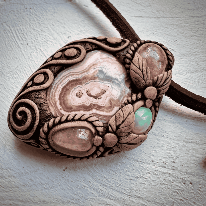Rhodochrosite Morganite and Opal Necklace - FairyGardenGlow