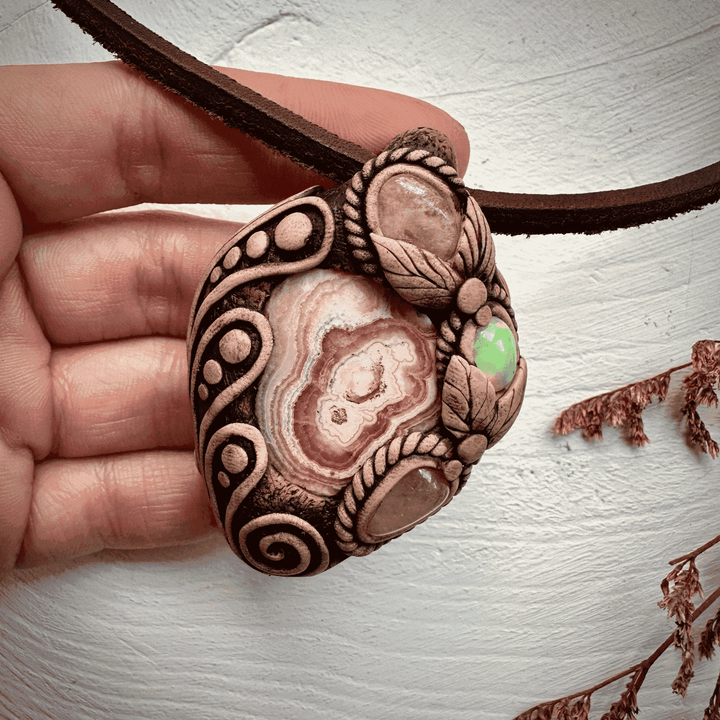 Rhodochrosite Morganite and Opal Necklace - FairyGardenGlow