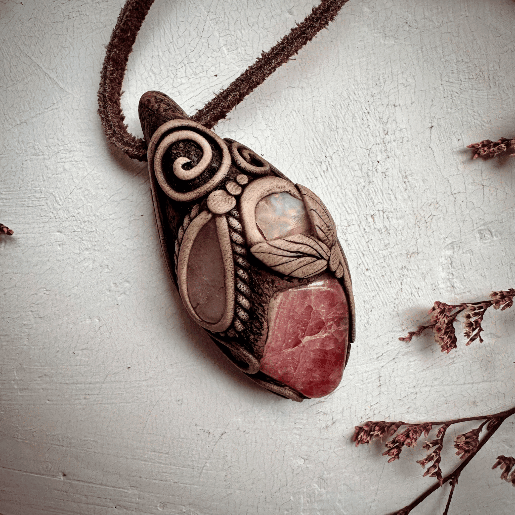 Rhodochrosite Morganite and Raw Opal Necklace - FairyGardenGlow