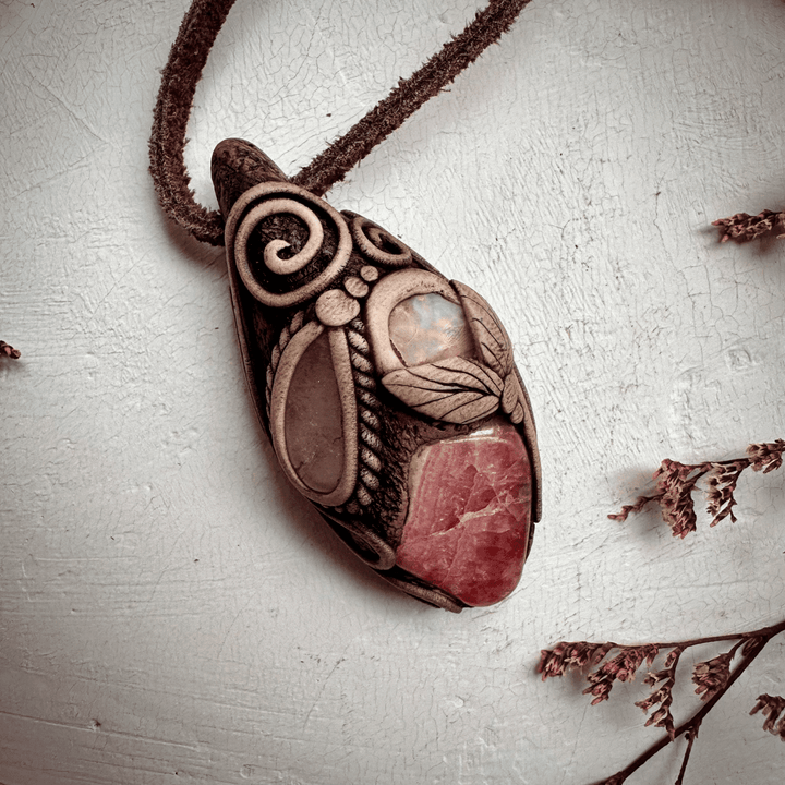 Rhodochrosite Morganite and Raw Opal Necklace - FairyGardenGlow