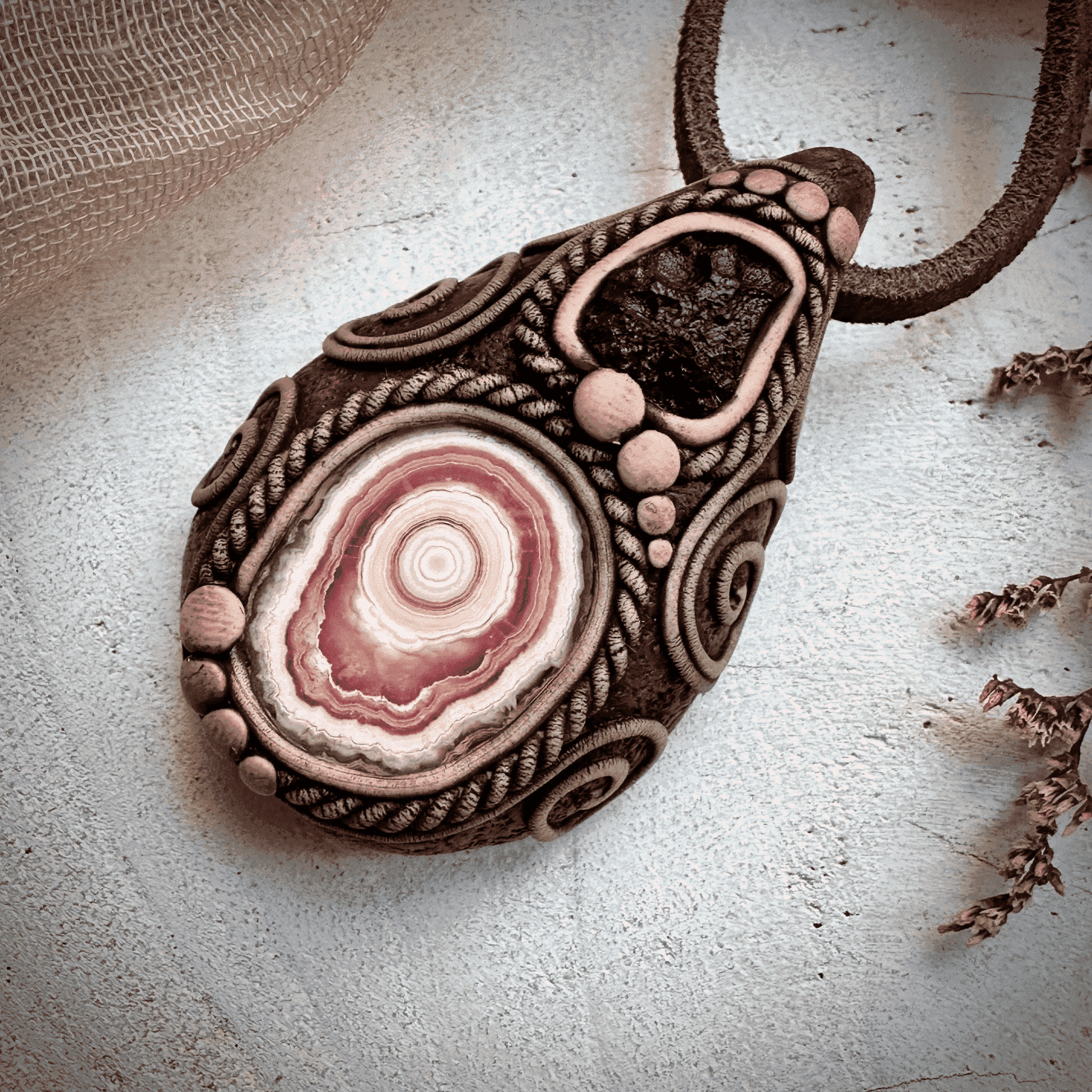 Rhodochrosite Stalactite and Moldavite Necklace - FairyGardenGlow