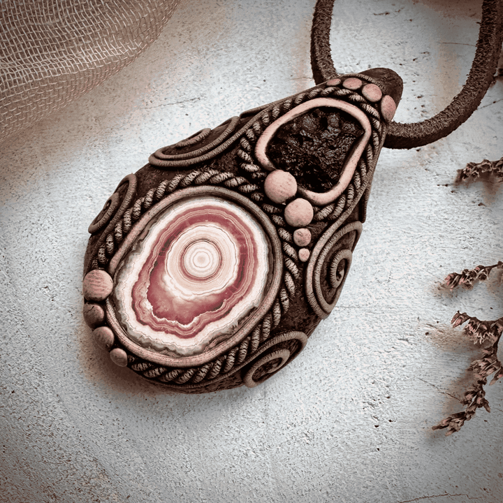 Rhodochrosite Stalactite and Moldavite Necklace - FairyGardenGlow