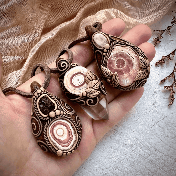 Rhodochrosite Stalactite and Moldavite Necklace - FairyGardenGlow