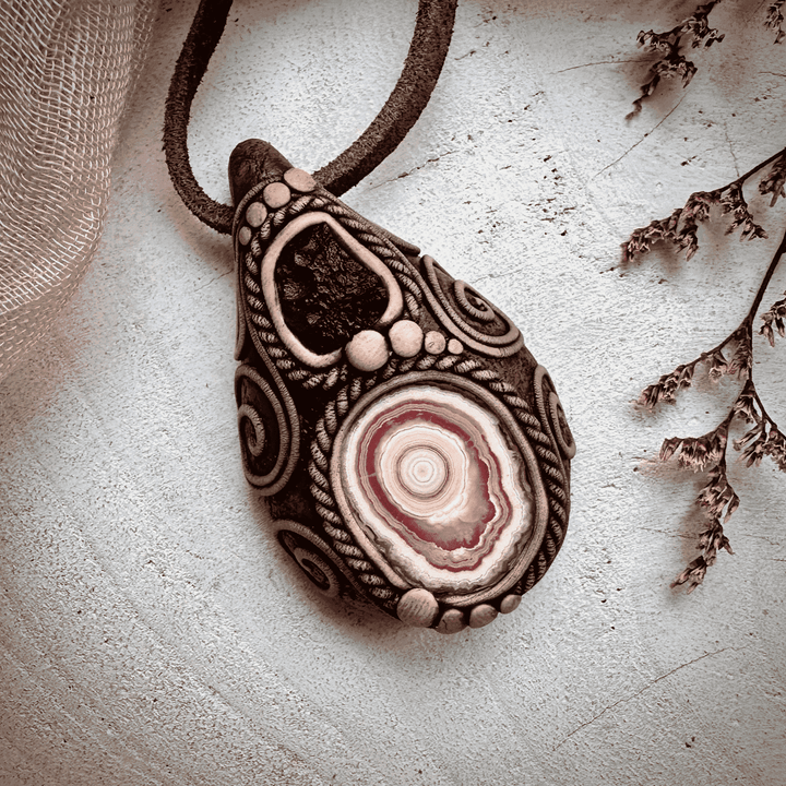 Rhodochrosite Stalactite and Moldavite Necklace - FairyGardenGlow