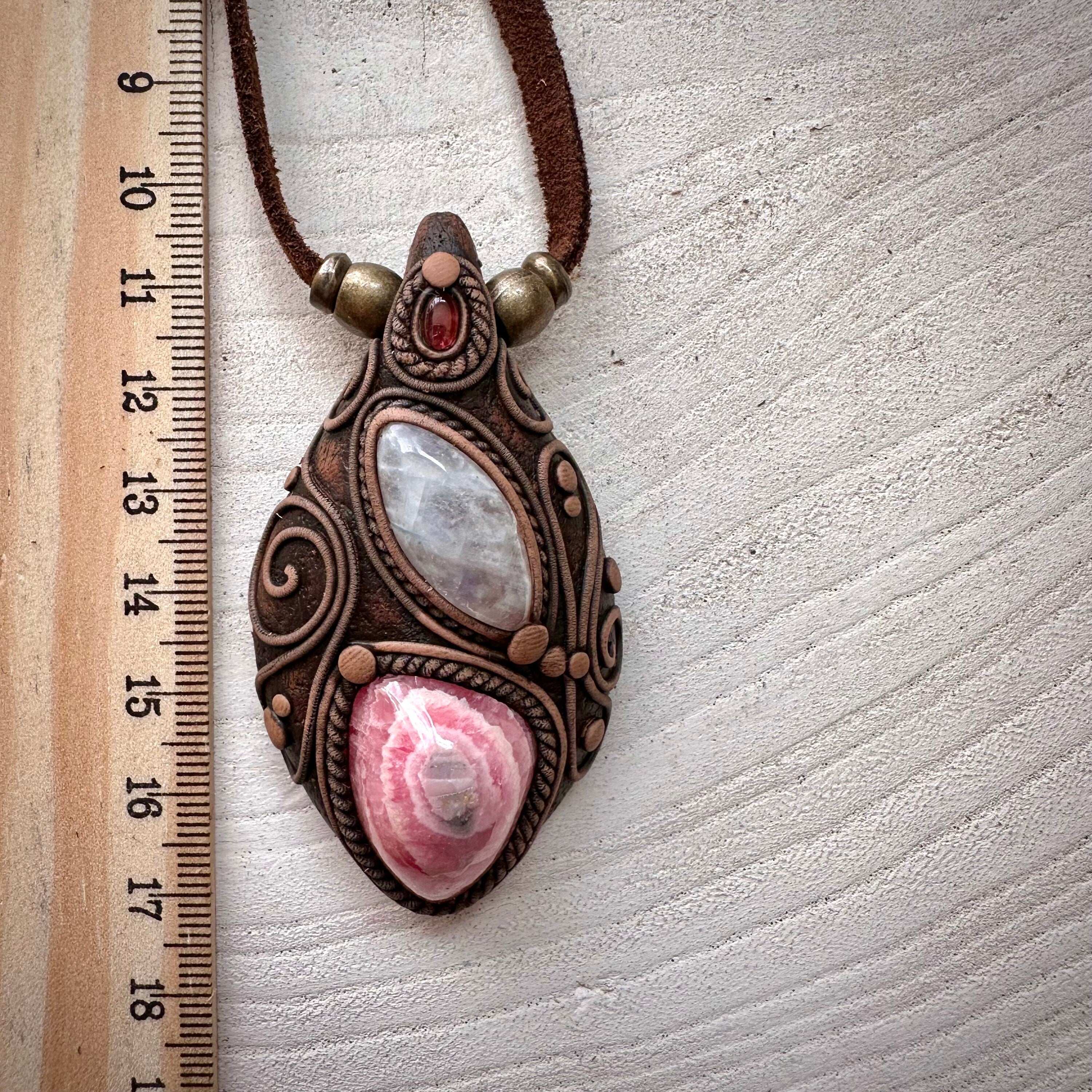 Rhodochrosite Stalactite Moonstone and Pink Tourmaline Necklace - FairyGardenGlow