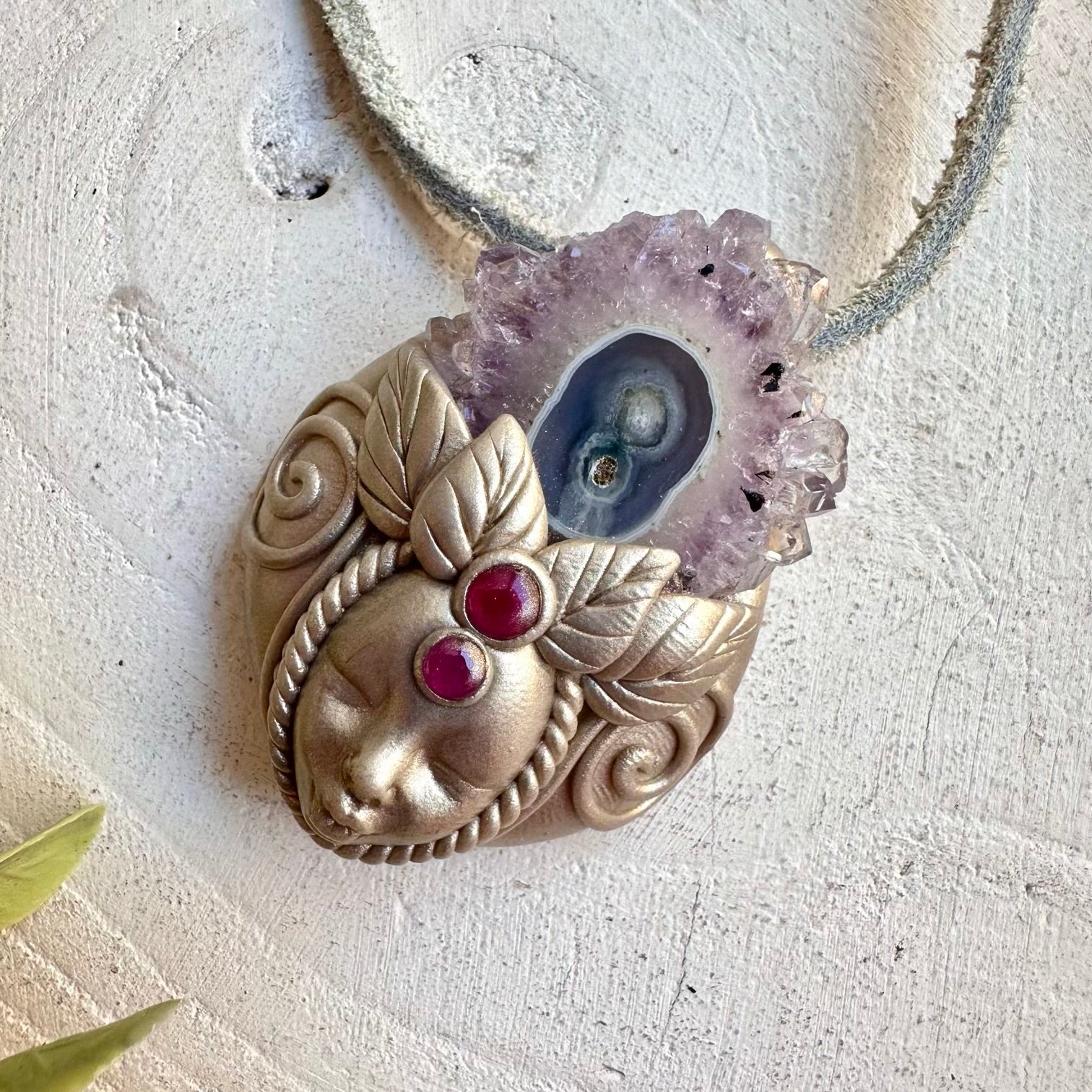 Healing crystal necklace fantasy jewelry amethyst stalactite pendant
