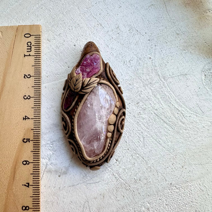 Natural gemstone necklace with rose quartz spinel and garnet