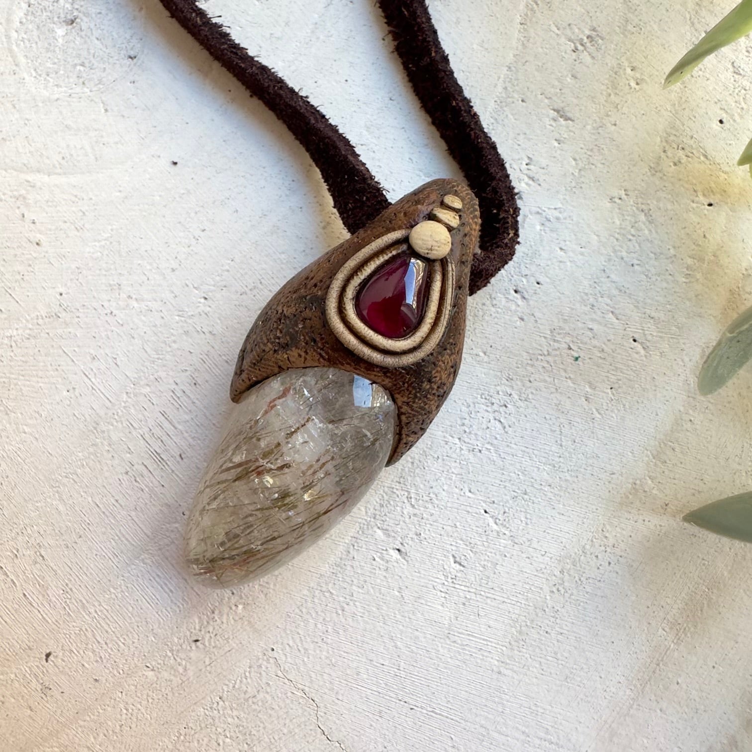 Handmade crystal necklace with hematite quartz and garnet