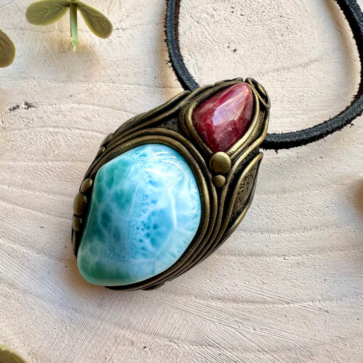 Spiritual jewelry combining larimar and rhodonite