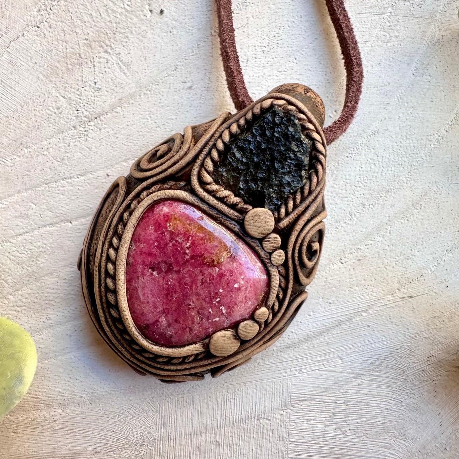 Rhodonite moldavite unisex spiritual jewelry