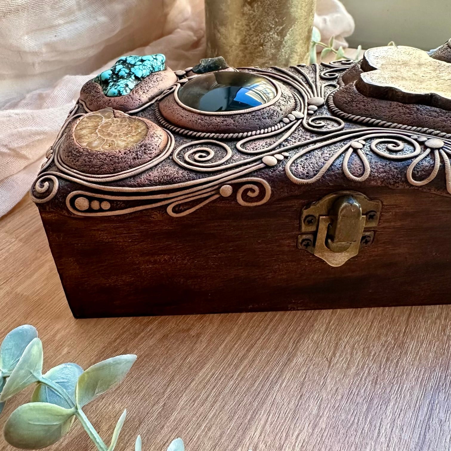 Wooden crystal box for rituals, altar or sacred space decor