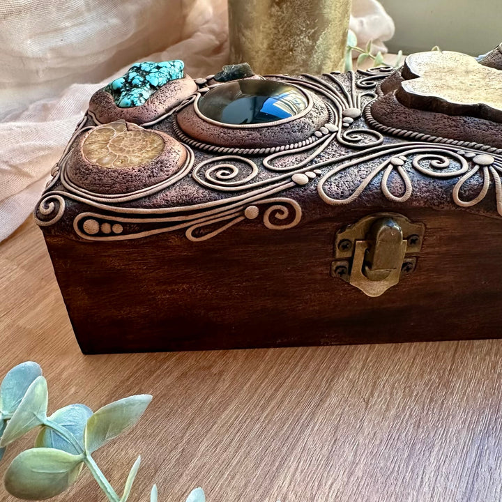 Wooden crystal box for rituals, altar or sacred space decor