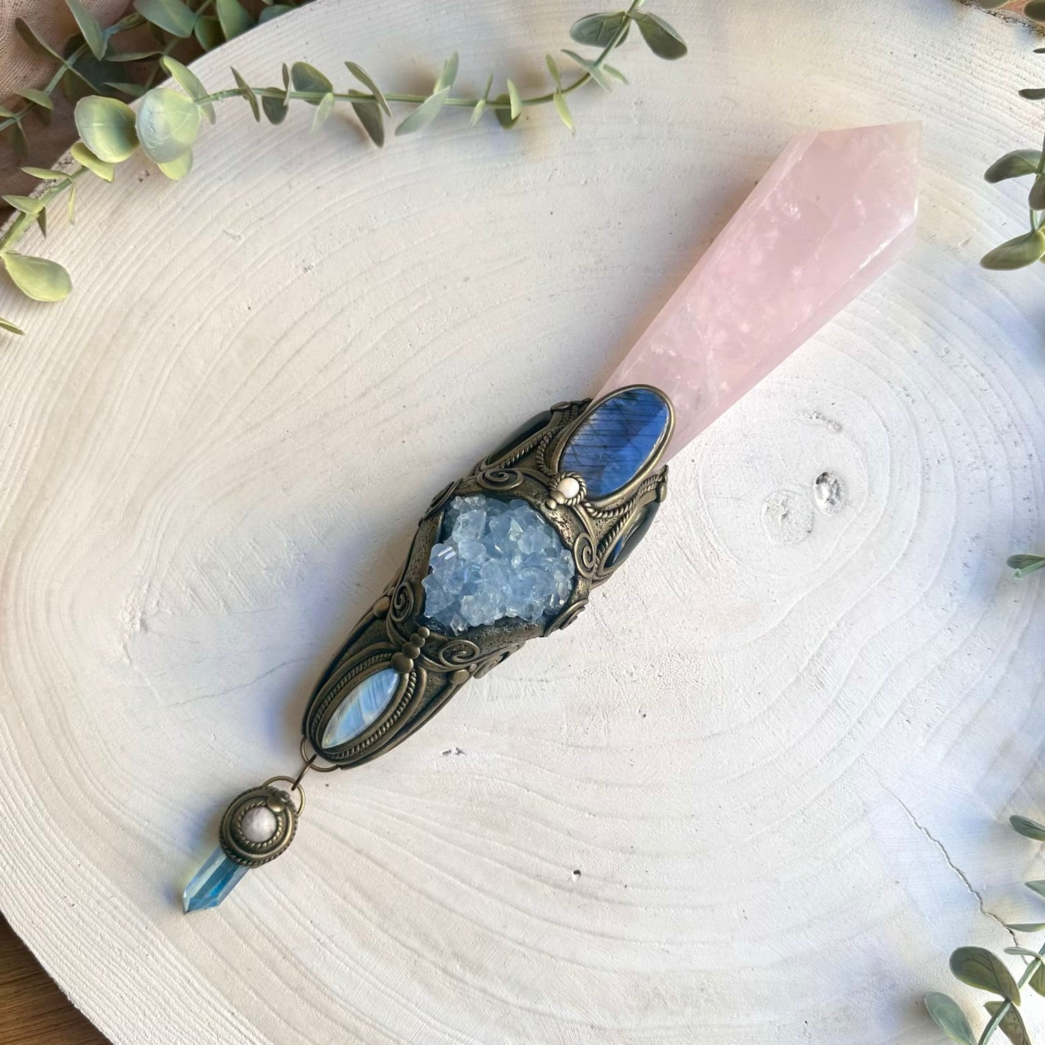 Large rose quartz wand designed for heart healing and protection