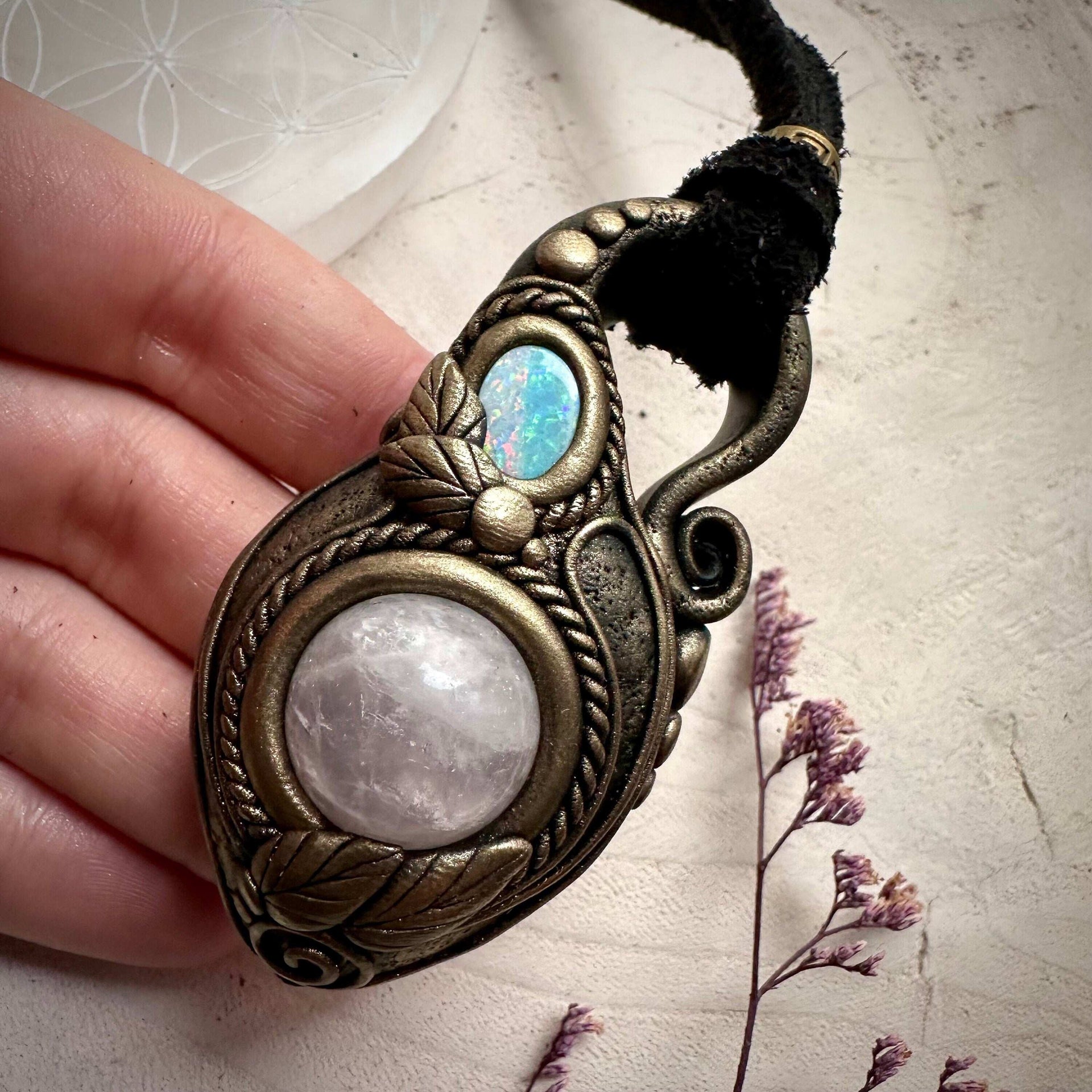 Rose Quartz and Australian Opal Wand / Necklace - FairyGardenGlow