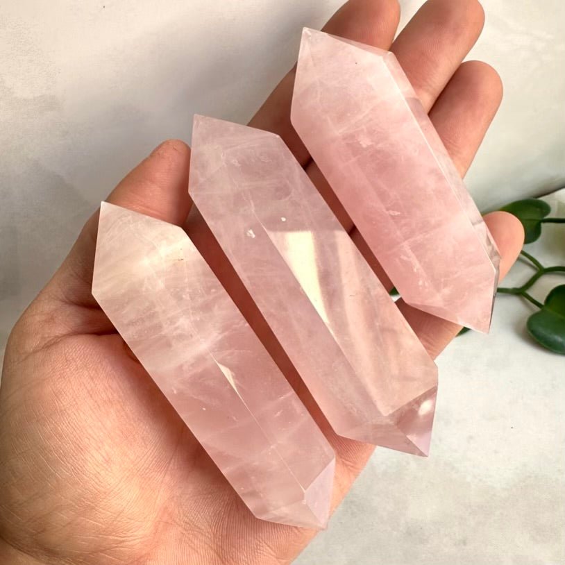 Rose Quartz Crystal Point – Natural Double Terminated Wand for Love, Peace & Heart Chakra Healing - FairyGardenGlow