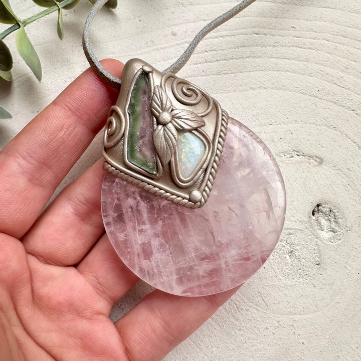 Unique watermelon tourmaline slice pendant necklace