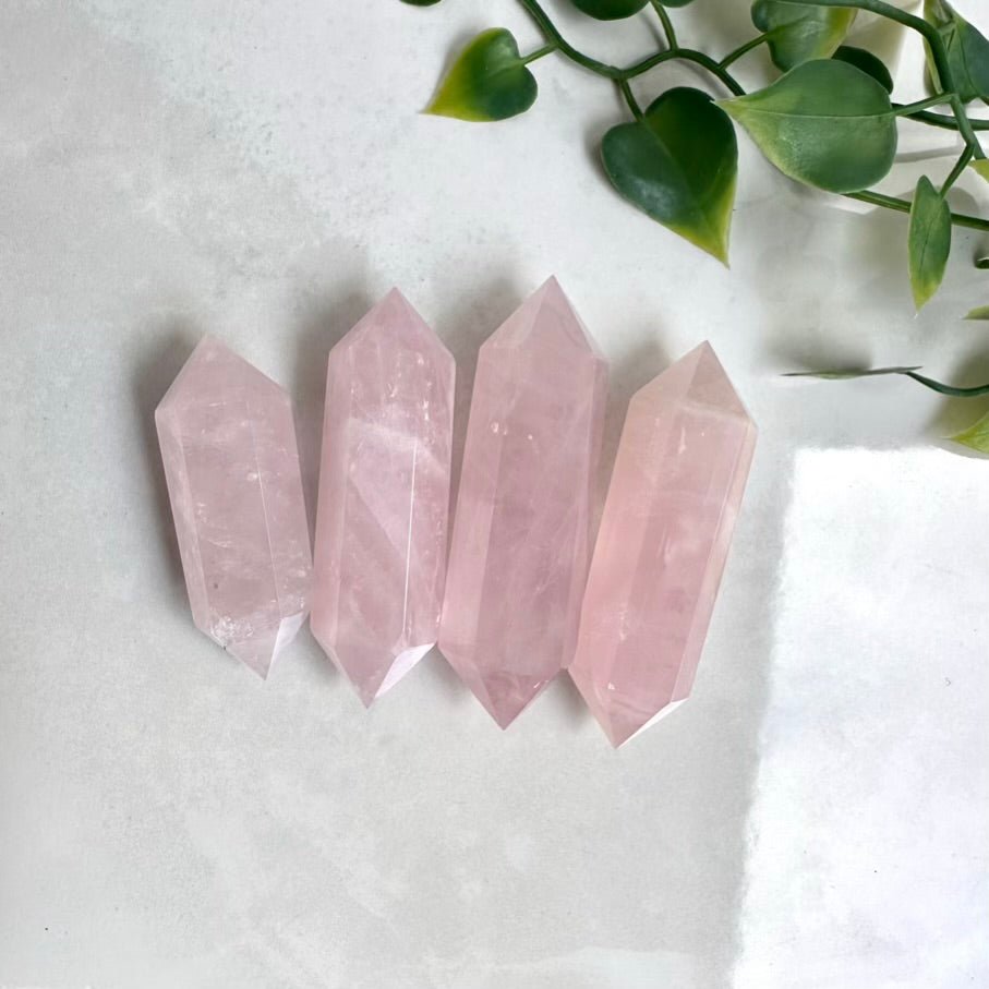 Rose Quartz Crystal Point – Natural Double Terminated Wand for Love, Peace & Heart Chakra Healing - FairyGardenGlow