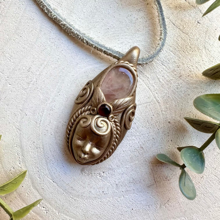 Divine feminine crystal jewelry featuring Rose Quartz and Garnet