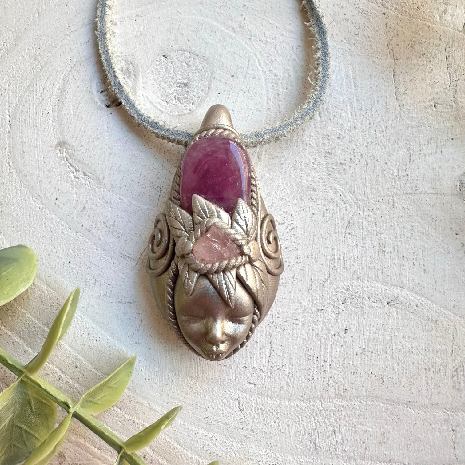 Crystal talisman necklace with lavender quartz and rose quartz healing stones