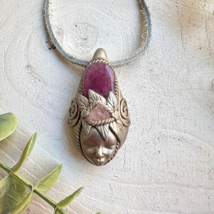 Crystal talisman necklace with lavender quartz and rose quartz healing stones
