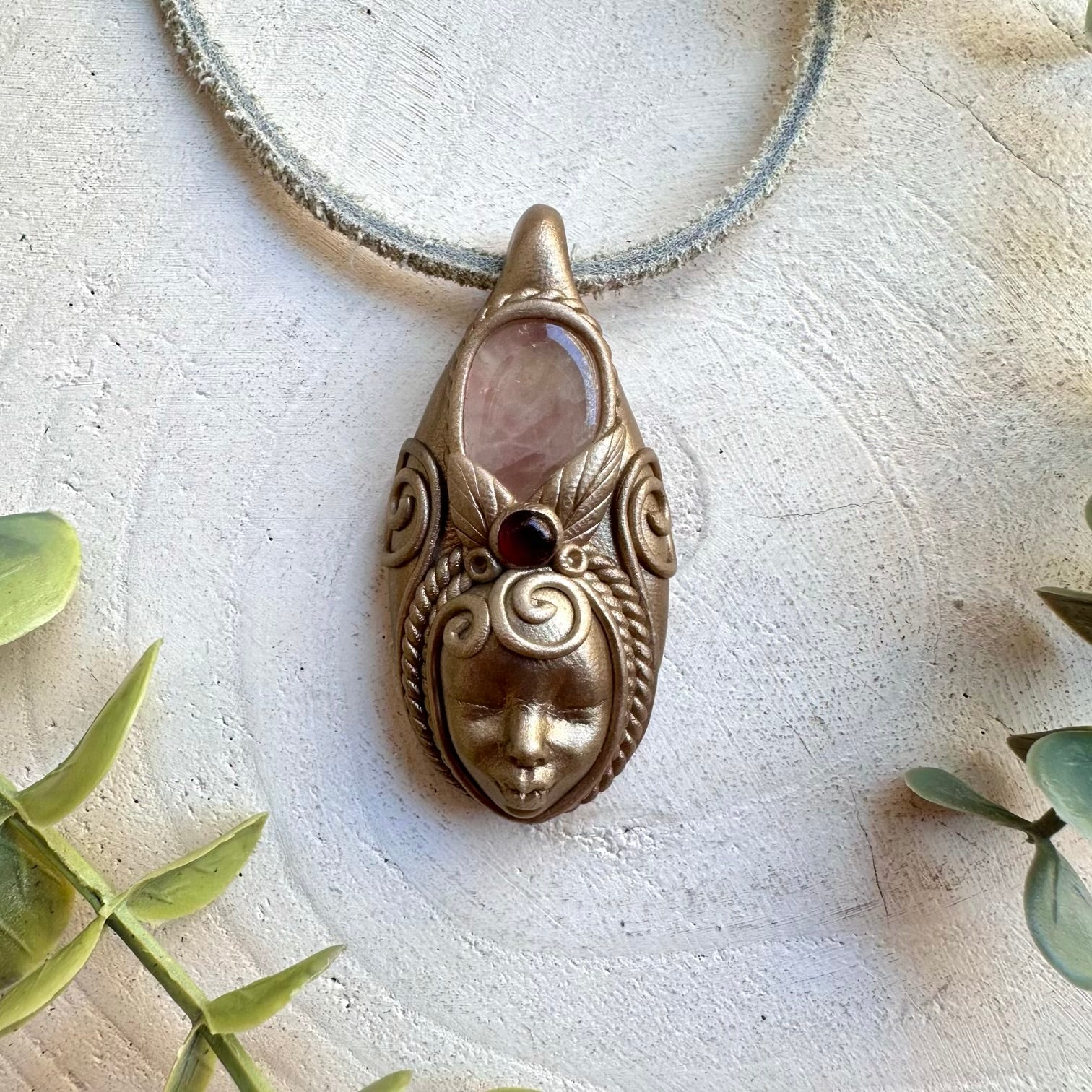 Rose Quartz & Rhodolite Garnet Goddess Necklace – Divine Feminine Healing Crystal Jewelry, Heart Chakra Pendant