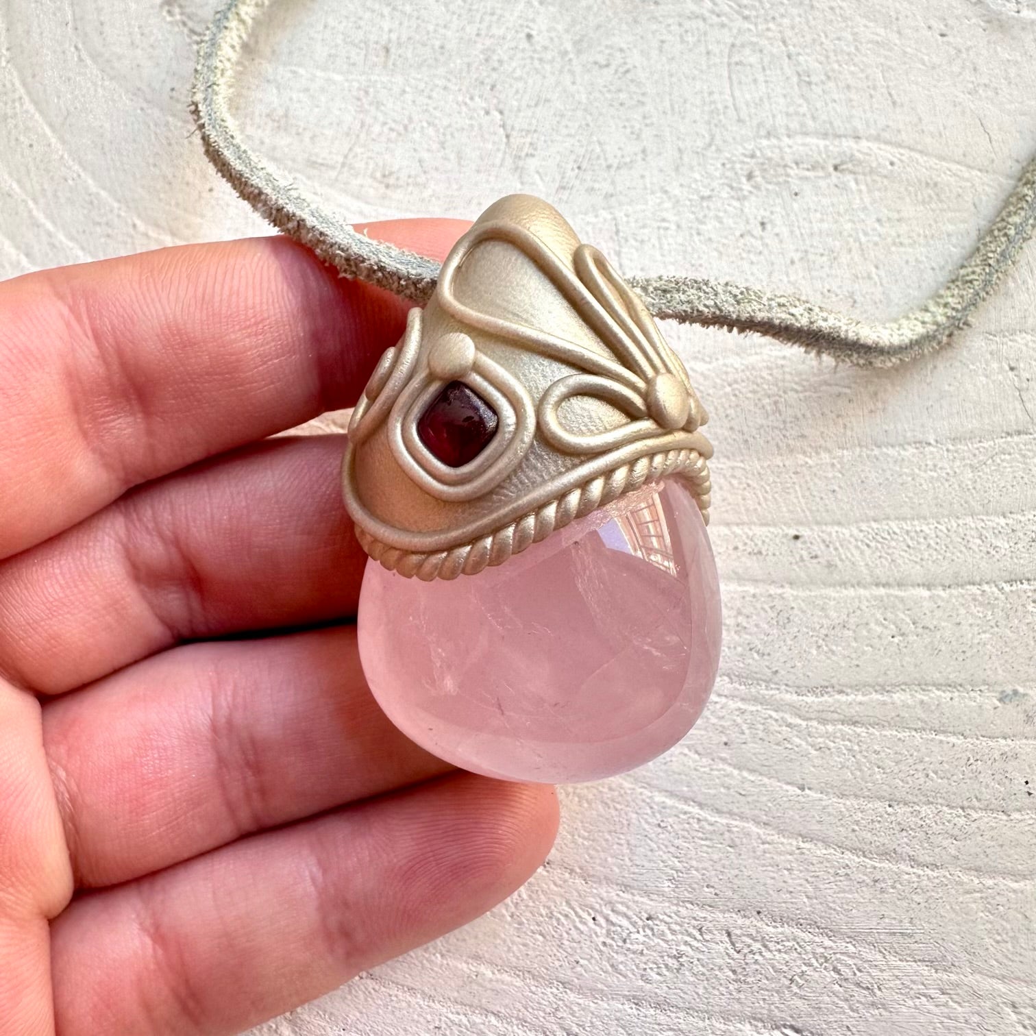 Healing stone necklace crystal talisman for heart chakra activation and inner strength