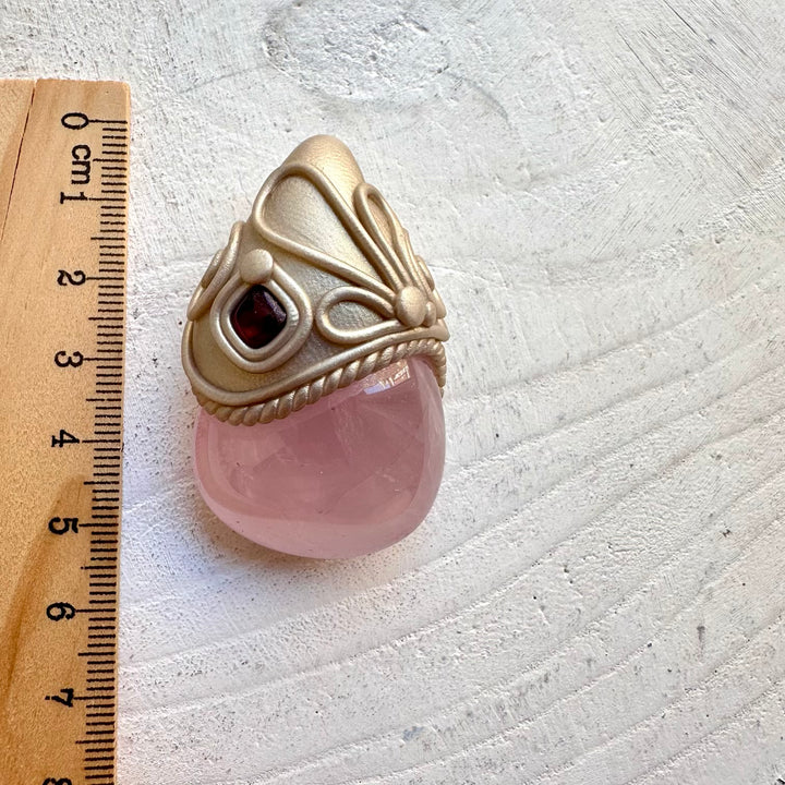 Handmade clay gemstone necklace rose quartz and rhodolite garnet