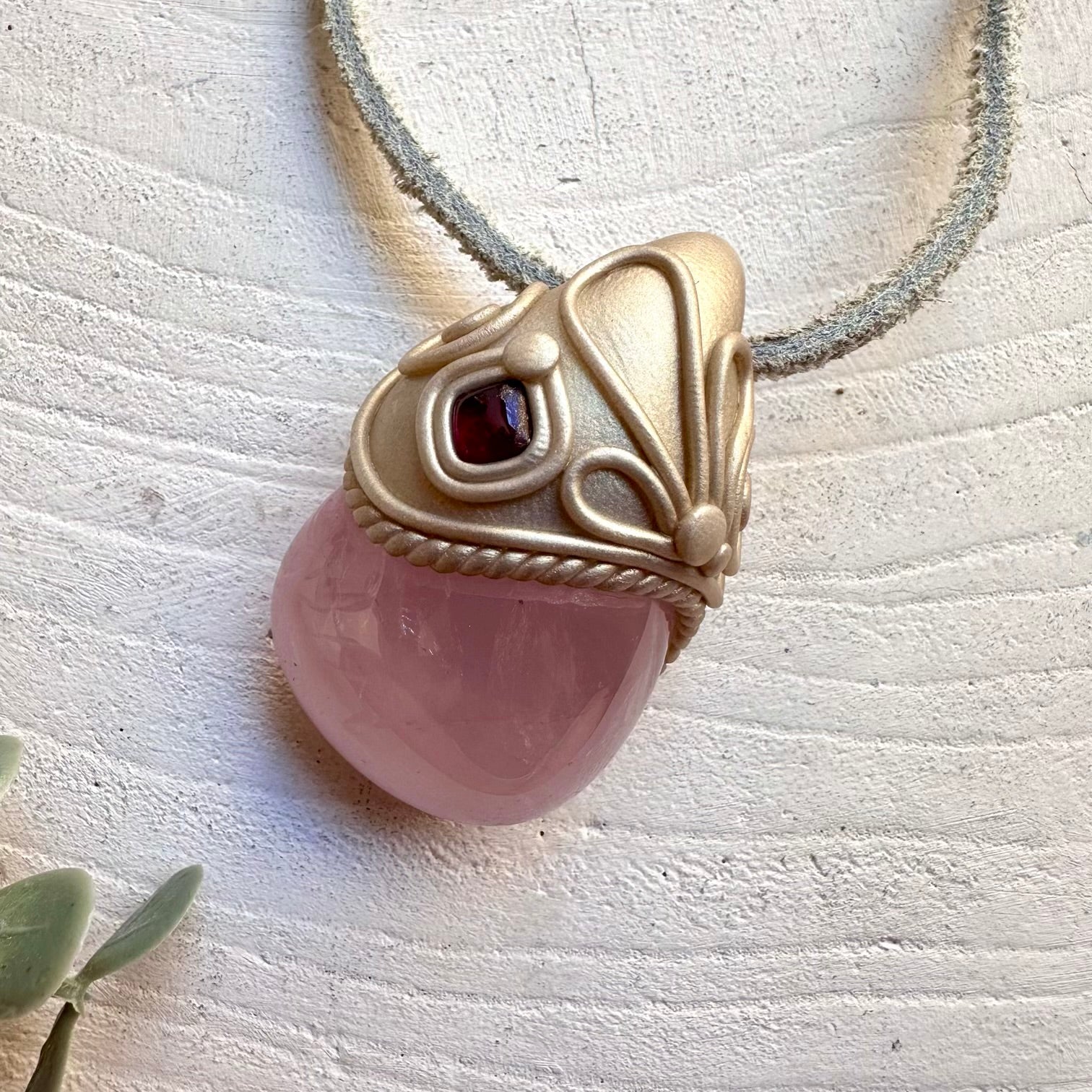 Rose Quartz and Rhodolite Garnet pendant necklace handmade