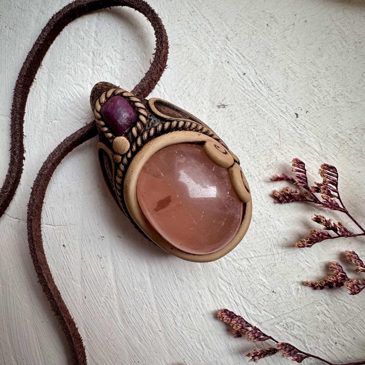 Rose Quartz and Ruby Necklace - FairyGardenGlow