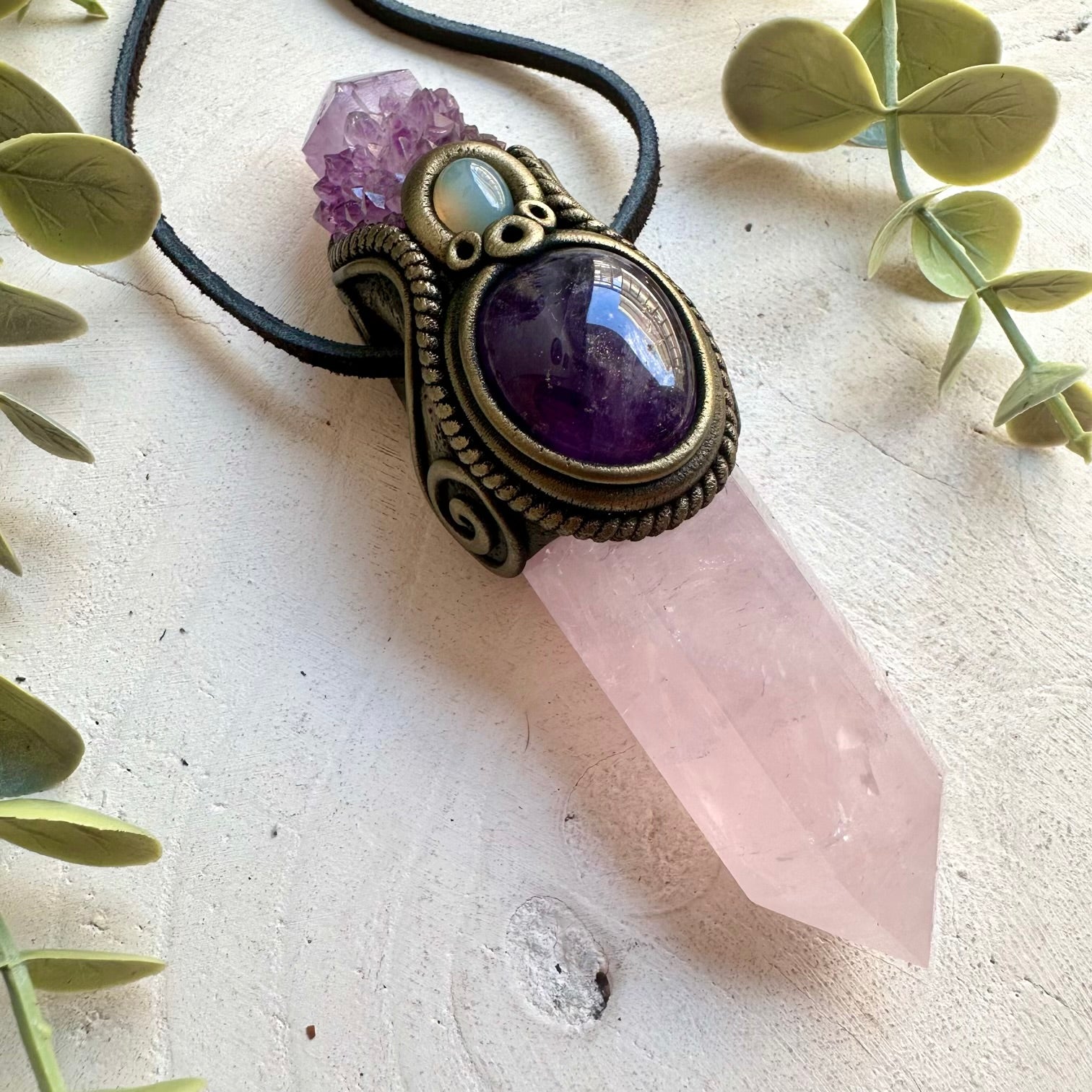 Crystal healing pendant necklace designed with natural gemstones for meditation, rituals and intention setting.
