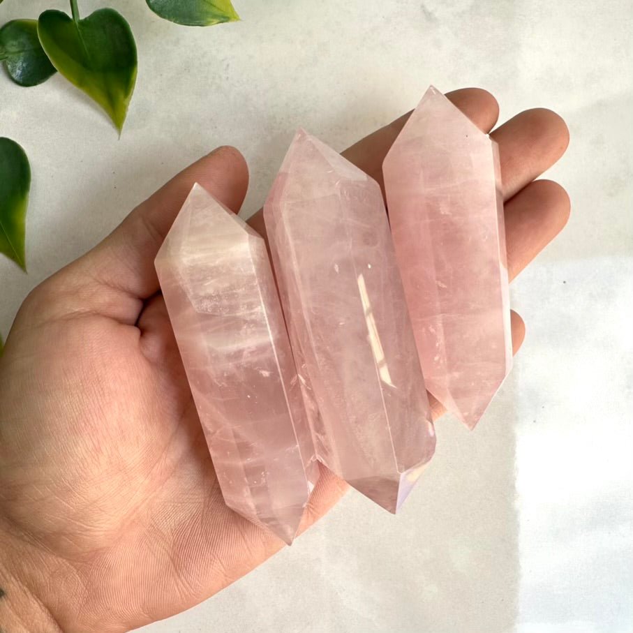 Rose Quartz Crystal Point – Natural Double Terminated Wand for Love, Peace & Heart Chakra Healing - FairyGardenGlow