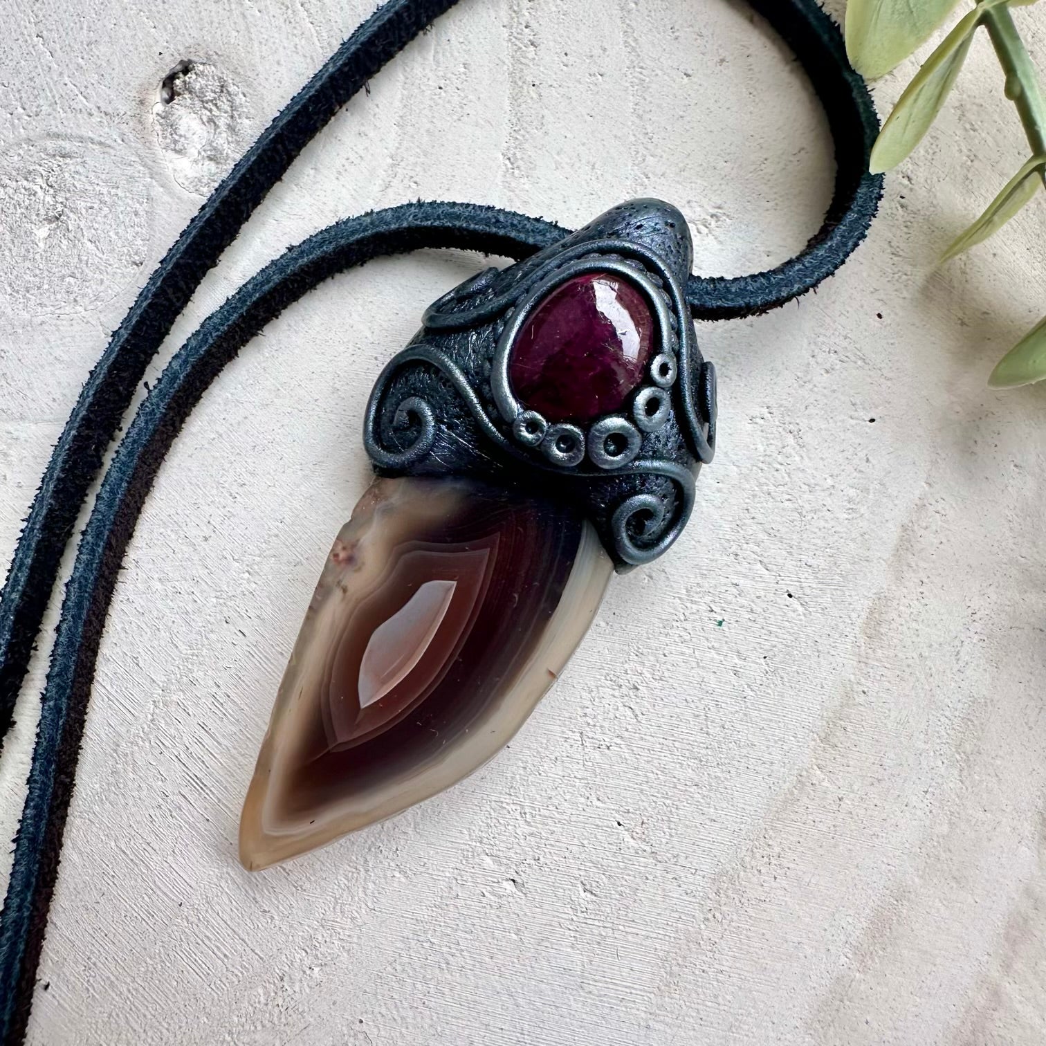 Spiritual jewelry combining botswana agate and ruby