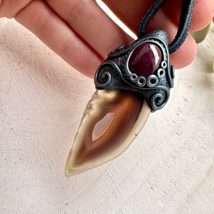 Handmade talisman necklace with botswana agate