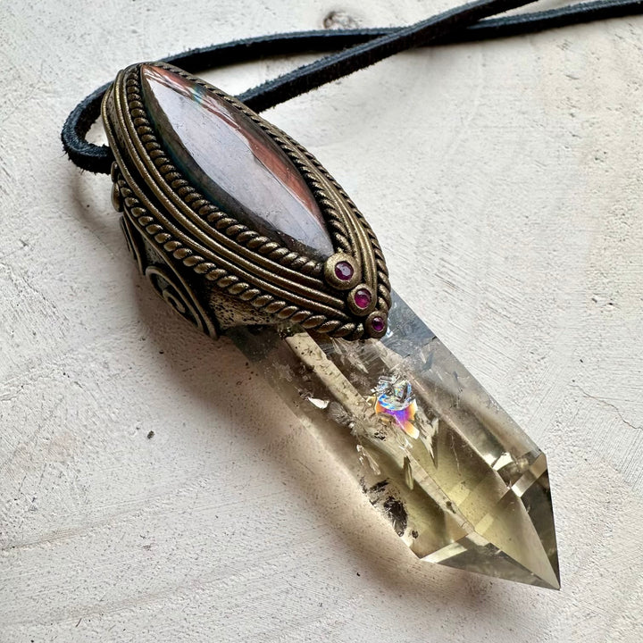 Spiritual jewelry combining citrine purple labradorite and ruby